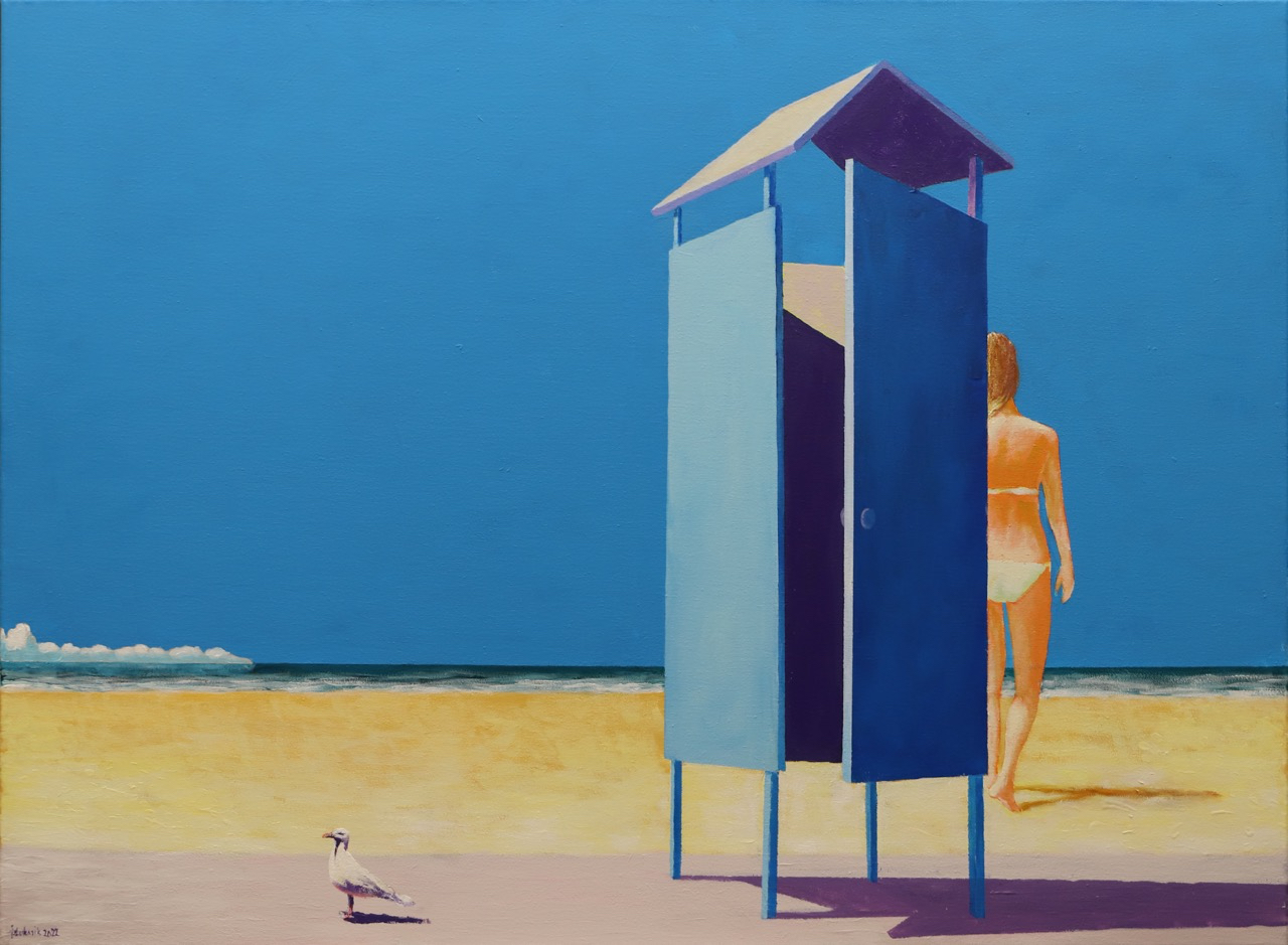 Jarosław Łukasik; Paralia beach 2022; acrylic on canvas; 80 x 110 cm.jpg